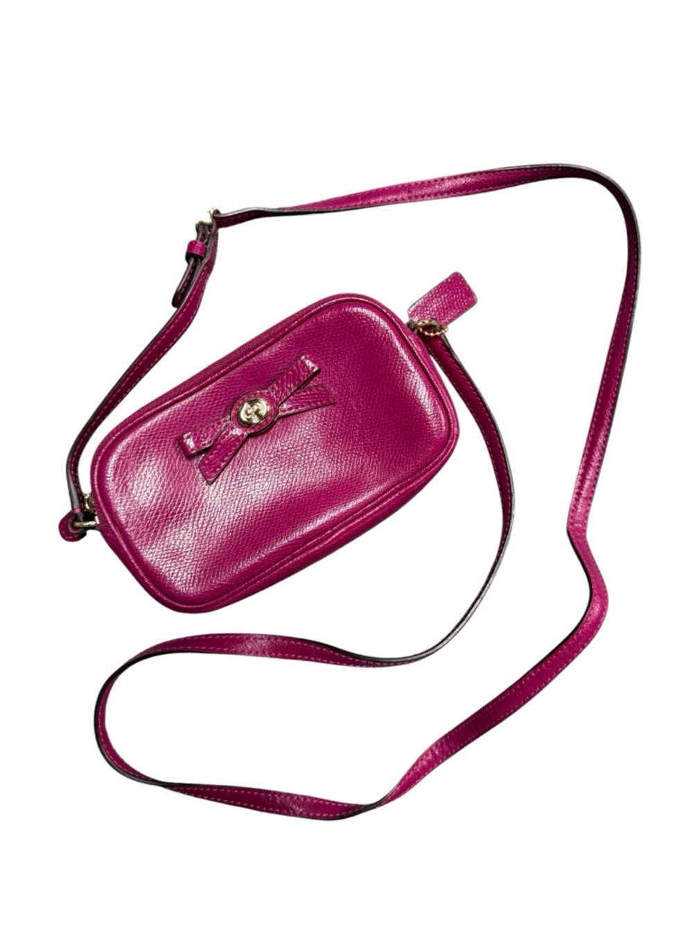 Coach Turnlock Bow Crossbody Pouch in Magenta Saffiano Leather